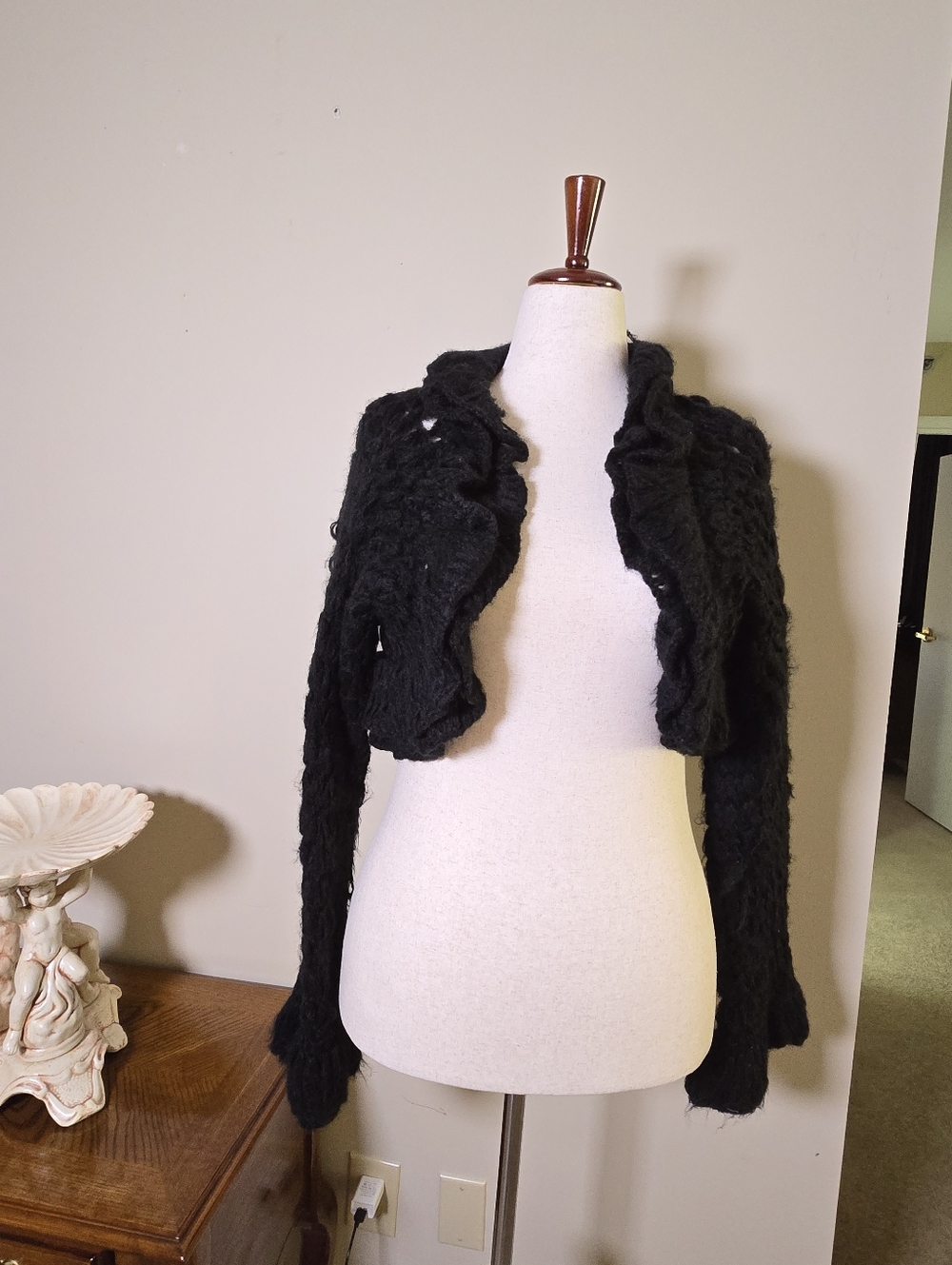 Vintage Crochet Black Ruffle Bolero